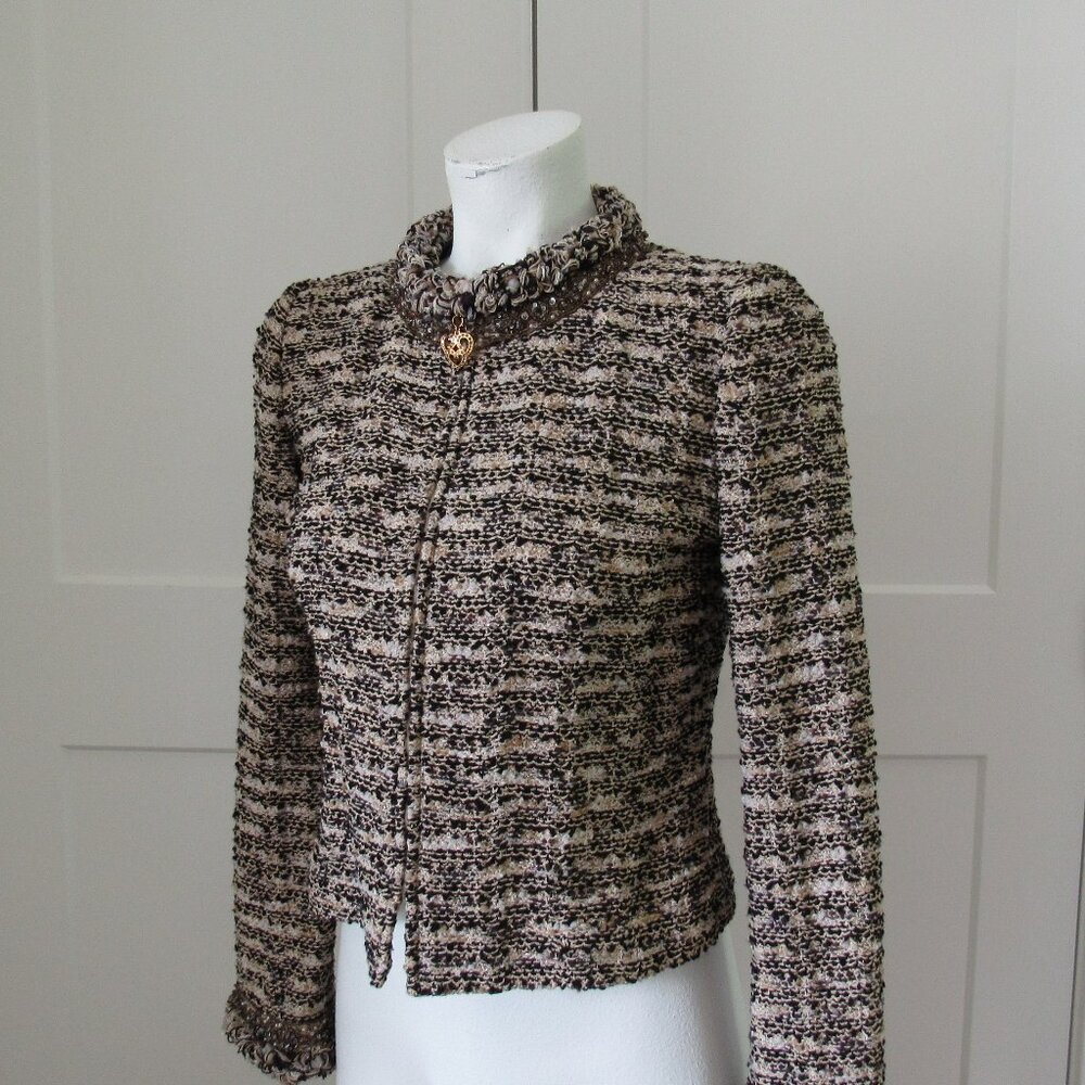 ST. JOHN COUTURE Tweed Zip Front Wool Blend Jacket 2 MINT